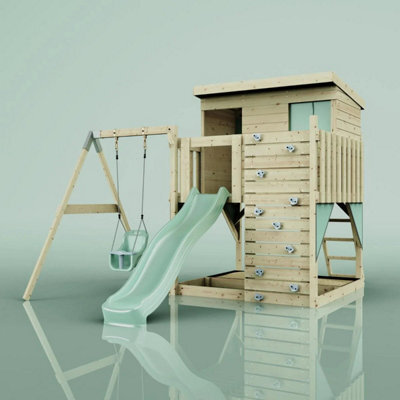 Polarplay Garden Climbing Platform And Playhouse With Single Swing For Kids - Tjorven Baby Mint Green - image 1