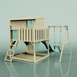 Polarplay Garden Climbing Platform And Playhouse With Single Swing For Kids - Tjorven Baby Mint Green - thumbnail 3