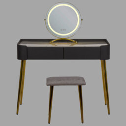 Beliani Dressing Table Grey Gold Mdf With Led Mirror, 2 Drawers And Stool - W100 X D41 X H133Cm - thumbnail 4