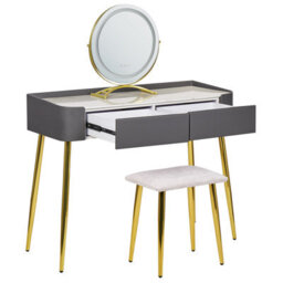 Beliani Dressing Table Grey Gold Mdf With Led Mirror, 2 Drawers And Stool - W100 X D41 X H133Cm - thumbnail 5