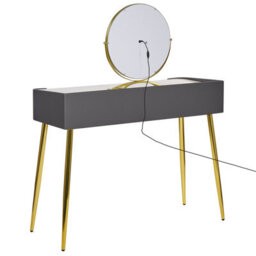 Beliani Dressing Table Grey Gold Mdf With Led Mirror, 2 Drawers And Stool - W100 X D41 X H133Cm - thumbnail 6