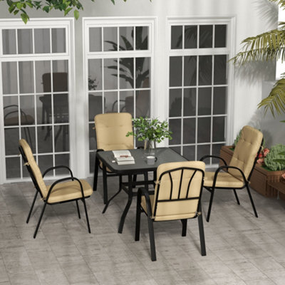 Outsunny Garden Dining Set, Tempered Glass Table W/ Umbrella Hole Beige - image 1