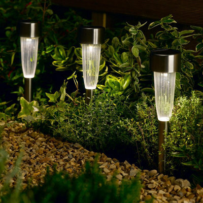 10 X Solar Powered Fluted Marker Lights - Outdoor Garden Led Stake Lights For Pathways, Borders, Pots - Each H36 X 5Cm Diameter - image 1