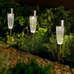 10 X Solar Powered Fluted Marker Lights - Outdoor Garden Led Stake Lights For Pathways, Borders, Pots - Each H36 X 5Cm Diameter - thumbnail 1