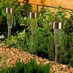 10 X Solar Powered Fluted Marker Lights - Outdoor Garden Led Stake Lights For Pathways, Borders, Pots - Each H36 X 5Cm Diameter - thumbnail 3