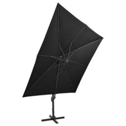 Berkfield Cantilever Umbrella With Pole And Led Lights Black 300 Cm - thumbnail 6