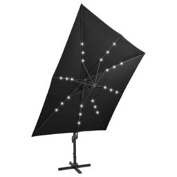 Berkfield Cantilever Umbrella With Pole And Led Lights Black 300 Cm - thumbnail 5