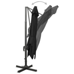 Berkfield Cantilever Umbrella With Pole And Led Lights Black 300 Cm - thumbnail 4