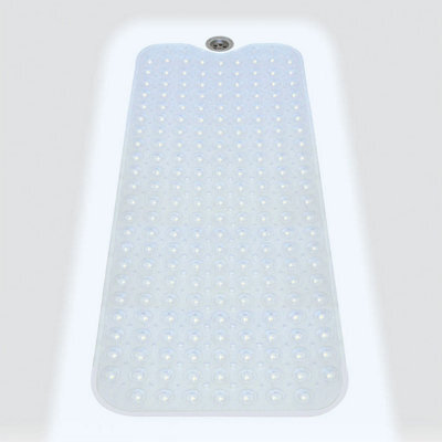 Non Slip Bath Mat White 98X39Cm Full Length Mould Free Machine Washable Suction Grip Anti Mould Bathroom Mat - image 1