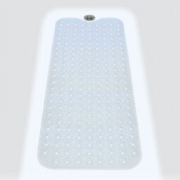 Non Slip Bath Mat White 98X39Cm Full Length Mould Free Machine Washable Suction Grip Anti Mould Bathroom Mat - thumbnail 1