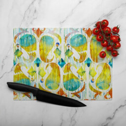 Benjamin Tate Design Ikat Vibrant Glass Chopping Boarddesigner Style - thumbnail 3