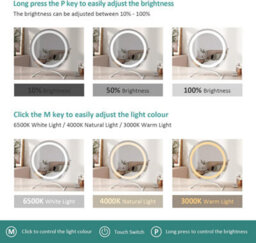 Emke Led Hollywood Makeup Mirror Round 360 Rotation With Touch, Dimmable And Memory Function, 500mm, White - thumbnail 4