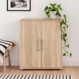 Wyld Haus Prima Natural Oak Effect Bookcase, 2 Shelves & 2 Doors, Compact Office Storage