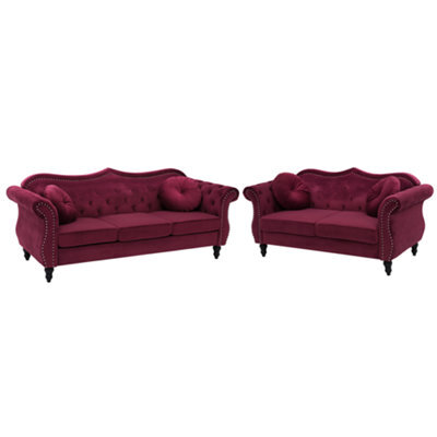 Beliani Living Room Set 5 Seater Skien Velvet Dark Red - image 1
