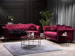Beliani Living Room Set 5 Seater Skien Velvet Dark Red - thumbnail 2