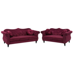 Beliani Living Room Set 5 Seater Skien Velvet Dark Red - thumbnail 1