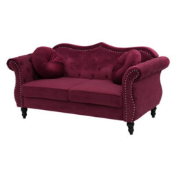 Beliani Living Room Set 5 Seater Skien Velvet Dark Red - thumbnail 8