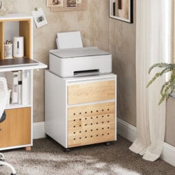 Sobuy Ask06-Nw, Home Office Mobile File Cabinet Printer Stand Storage Cabinet On Wheels ,wood Effect,w45Xd45Xh59 - thumbnail 2