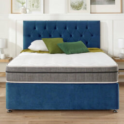 Aspire Olivier Divan And Hybrid Memory Pocket Mattress, Plush Fabric, Strutted Headboard, No Drawers, Marine, Double - thumbnail 6