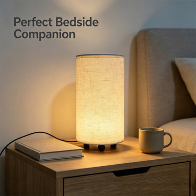 Amorly Small Bedside Table Lamps,beige Linen Shade Plug In Nightstand Lamp,led Bulb Included,decorative Desk Lamp For Bedroom Living Room - image 1