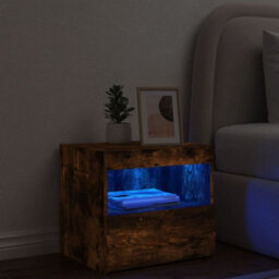 Berkfield Bedside Cabinet With Led Lights Smoked Oak 50X40X45 Cm - thumbnail 4