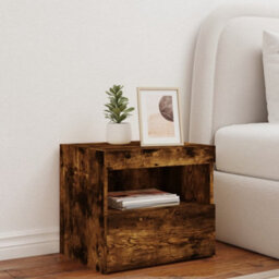 Berkfield Bedside Cabinet With Led Lights Smoked Oak 50X40X45 Cm - thumbnail 3