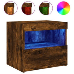 Berkfield Bedside Cabinet With Led Lights Smoked Oak 50X40X45 Cm - thumbnail 2