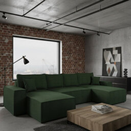 Malaga U Mdf Upholstered Living Room Corner Sofa Bed With Storage Free Standing Backrest 370X181X94Cm Green - thumbnail 1