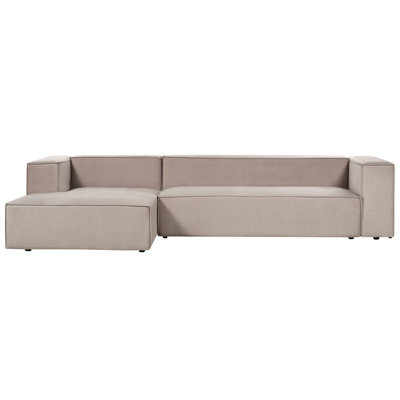 Beliani Corner Sofa 3 Seater Vernon Velvet Taupe Right Hand - image 1