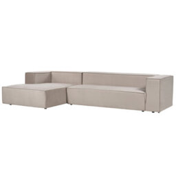 Beliani Corner Sofa 3 Seater Vernon Velvet Taupe Right Hand - thumbnail 4