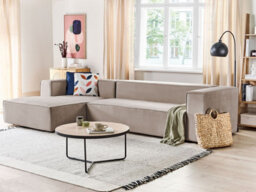 Beliani Corner Sofa 3 Seater Vernon Velvet Taupe Right Hand - thumbnail 2
