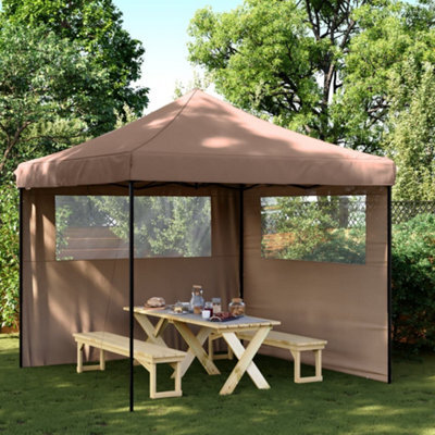 Walplus Foldable Party Tent Garden Gazebo Canopy Pop-Up With 2 Sidewalls Brown - image 1