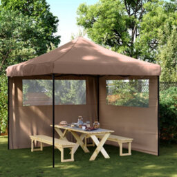 Walplus Foldable Party Tent Garden Gazebo Canopy Pop-Up With 2 Sidewalls Brown - thumbnail 1