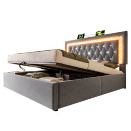 Matteo Grey Super King Velvet Ottoman Bed Frame With Led Lighting, Usb Charging & Adjustable Tufted Headboard - thumbnail 6