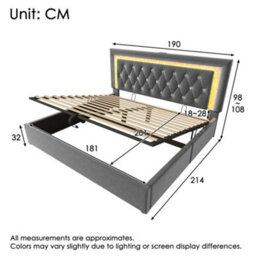 Matteo Grey Super King Velvet Ottoman Bed Frame With Led Lighting, Usb Charging & Adjustable Tufted Headboard - thumbnail 2