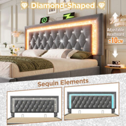 Matteo Grey Super King Velvet Ottoman Bed Frame With Led Lighting, Usb Charging & Adjustable Tufted Headboard - thumbnail 3