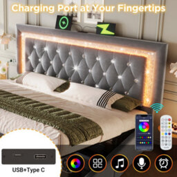 Matteo Grey Super King Velvet Ottoman Bed Frame With Led Lighting, Usb Charging & Adjustable Tufted Headboard - thumbnail 4