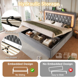 Matteo Grey Super King Velvet Ottoman Bed Frame With Led Lighting, Usb Charging & Adjustable Tufted Headboard - thumbnail 5
