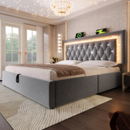 Matteo Grey Super King Velvet Ottoman Bed Frame With Led Lighting, Usb Charging & Adjustable Tufted Headboard - thumbnail 8