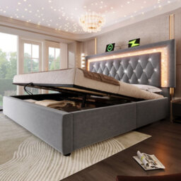 Matteo Grey Super King Velvet Ottoman Bed Frame With Led Lighting, Usb Charging & Adjustable Tufted Headboard - thumbnail 9