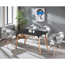 Life Interiors Set Of 4 Black/white Patchwork Fabric Dining Chairs With Wooden Legs, Modern Accent Chair - thumbnail 9