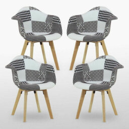 Life Interiors Set Of 4 Black/white Patchwork Fabric Dining Chairs With Wooden Legs, Modern Accent Chair - thumbnail 1