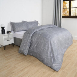 OHS Geo Duvet Cover Bedding Set Pillowcase Reversible Art Deco Quilt, Grey - King - thumbnail 3