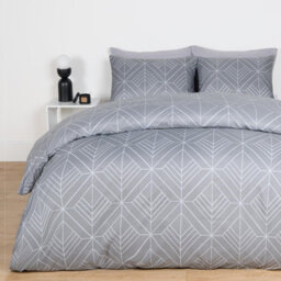 OHS Geo Duvet Cover Bedding Set Pillowcase Reversible Art Deco Quilt, Grey - King - thumbnail 1