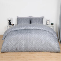 OHS Geo Duvet Cover Bedding Set Pillowcase Reversible Art Deco Quilt, Grey - King - thumbnail 2