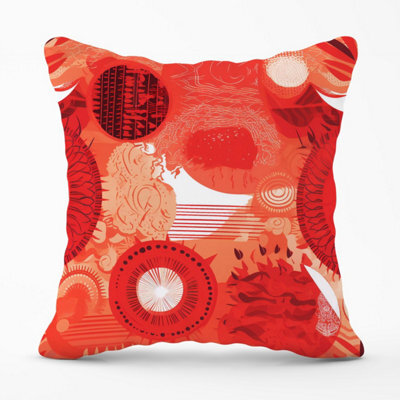 Warren Reed Designer Abstract Red Sun Pattern Outdoor Cushion 45Cm X 45Cm - image 1