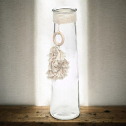Urbn-Living Urbnliving 32Cm Height Clear Glass Vase With Macrame Tassel Flowers Decor Centrepiece Gift - thumbnail 3