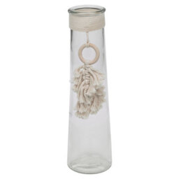Urbn-Living Urbnliving 32Cm Height Clear Glass Vase With Macrame Tassel Flowers Decor Centrepiece Gift - thumbnail 2