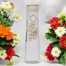 Urbn-Living Urbnliving 32Cm Height Clear Glass Vase With Macrame Tassel Flowers Decor Centrepiece Gift - thumbnail 1
