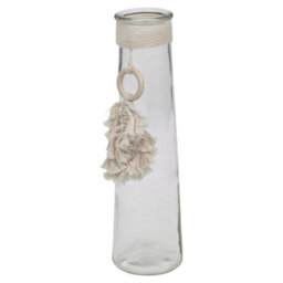 Urbn-Living Urbnliving 32Cm Height Clear Glass Vase With Macrame Tassel Flowers Decor Centrepiece Gift - thumbnail 4